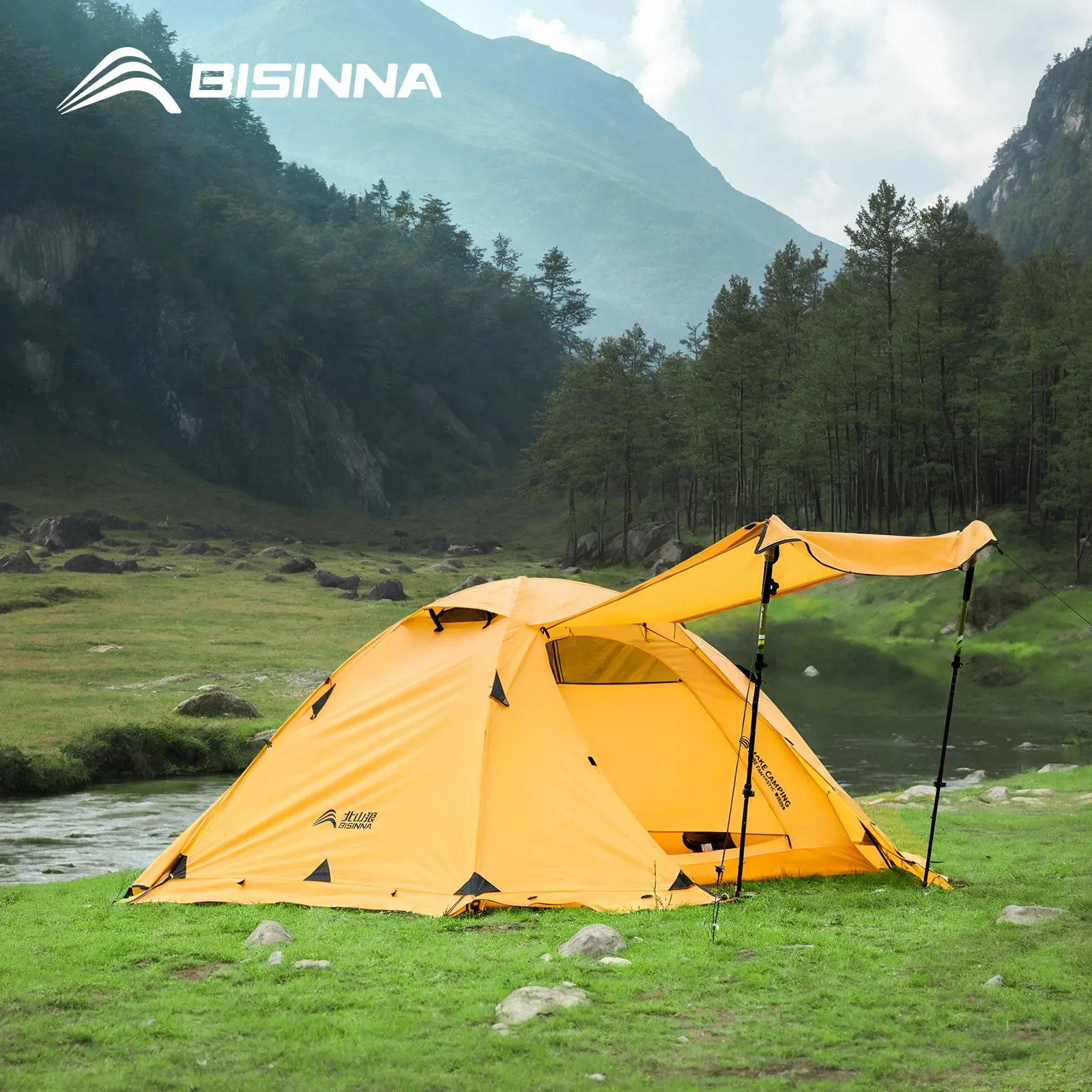 4 Season Camping Tent with Snow Skirt 2 Person Double Layer Aluminum Pole Tent for Outdoor Backpack Picnic Hiking