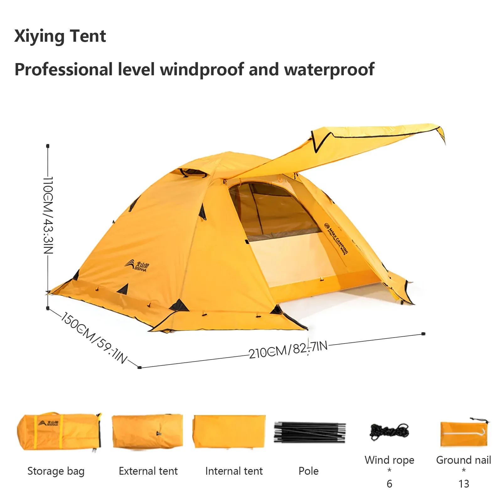 4 Season Camping Tent with Snow Skirt 2 Person Double Layer Aluminum Pole Tent for Outdoor Backpack Picnic Hiking