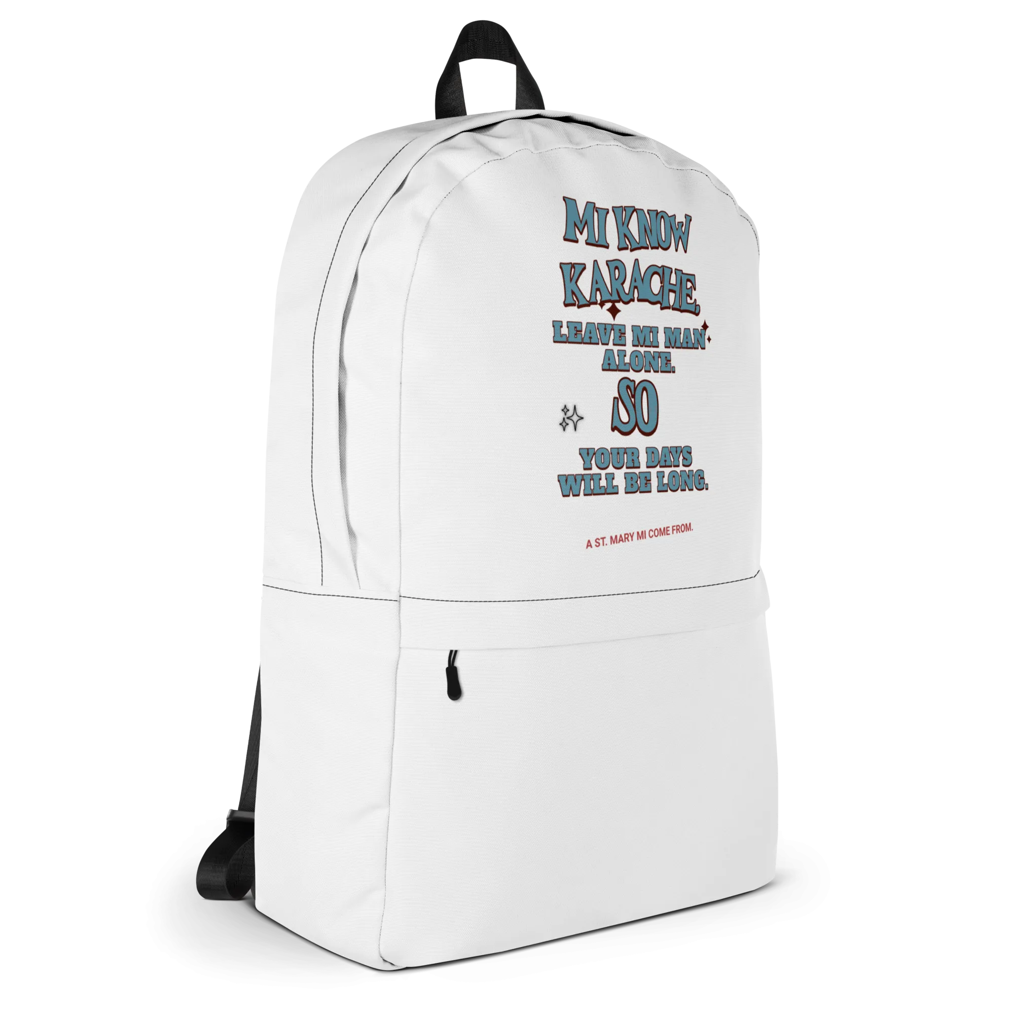 A St. Mary Mi Come From - Jamaican slang on a backpack Jamaica personalized backpack Jamaica book bag Jamaican bag