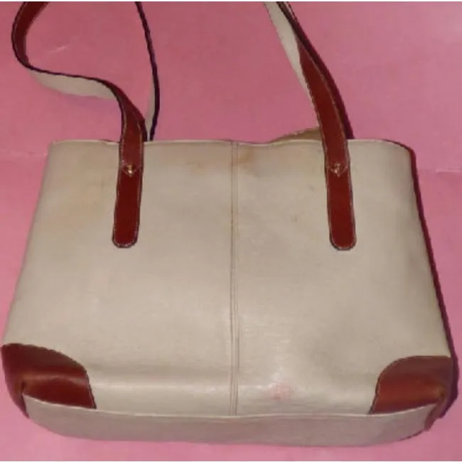 Bally Vintage Pursesdesigner Purses Cream Leather With Burnt Orange Leather Accents Tote