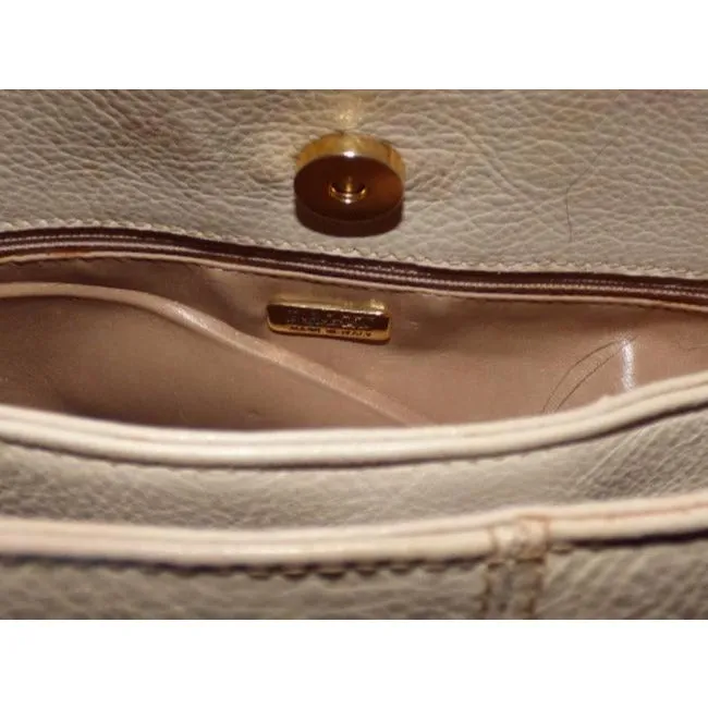 Bally Vintage Pursesdesigner Purses Cream Leather With Burnt Orange Leather Accents Tote