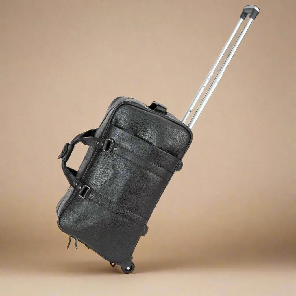 Black Leather Trolley Travelbag