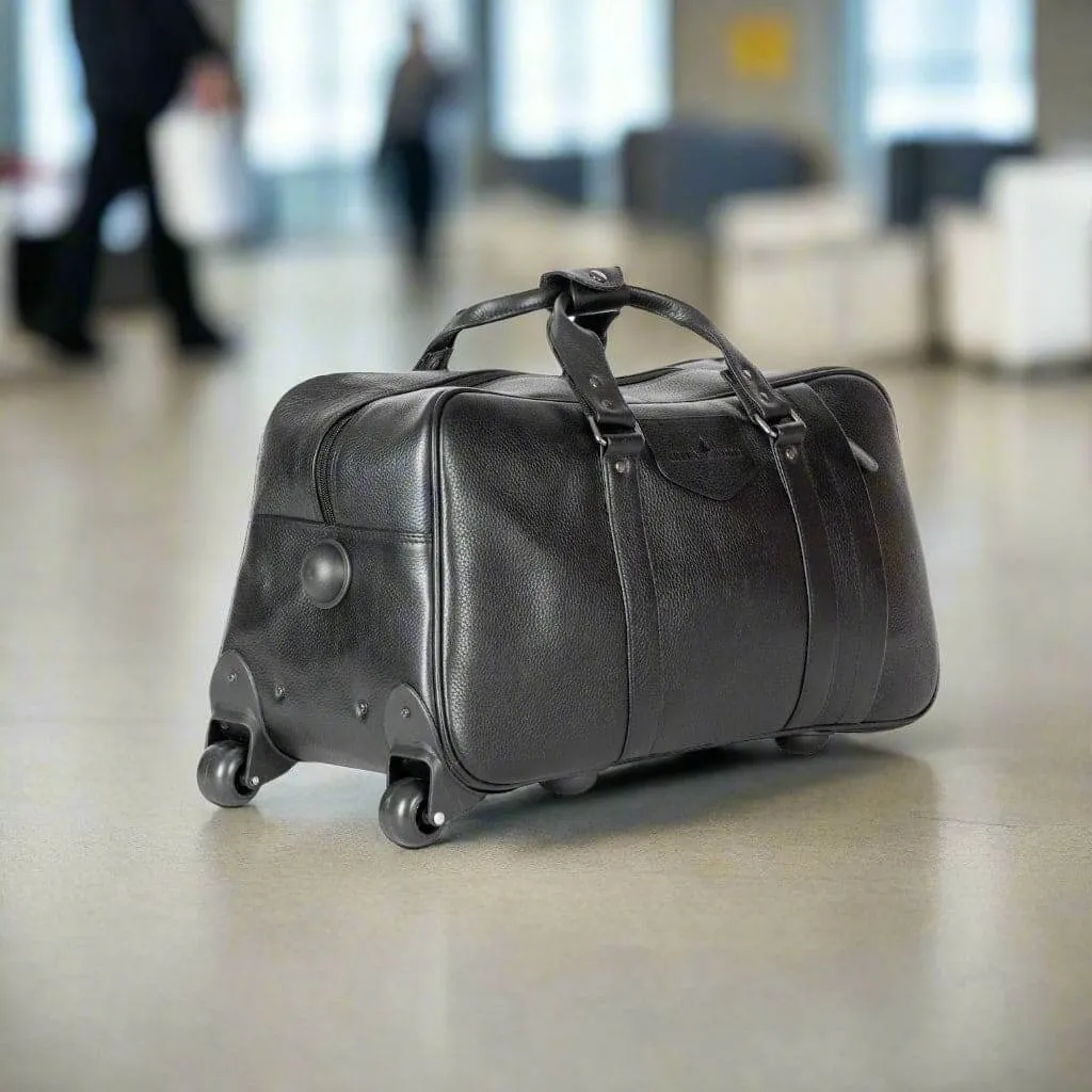 Black Leather Trolley Travelbag