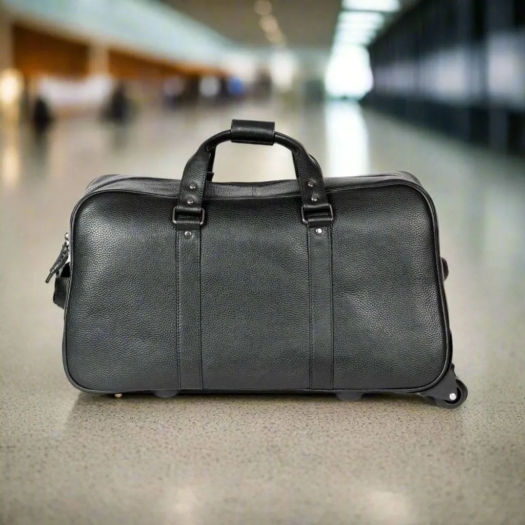 Black Leather Trolley Travelbag