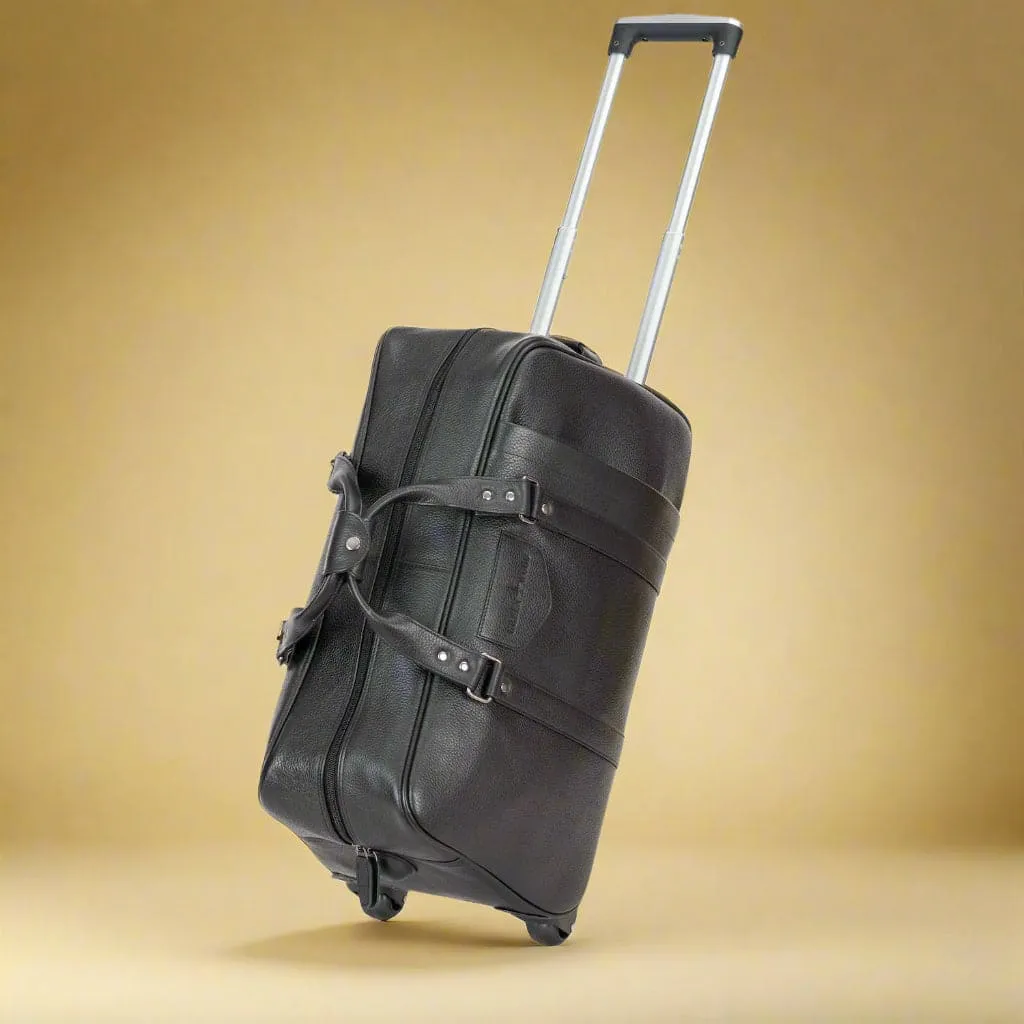Black Leather Trolley Travelbag