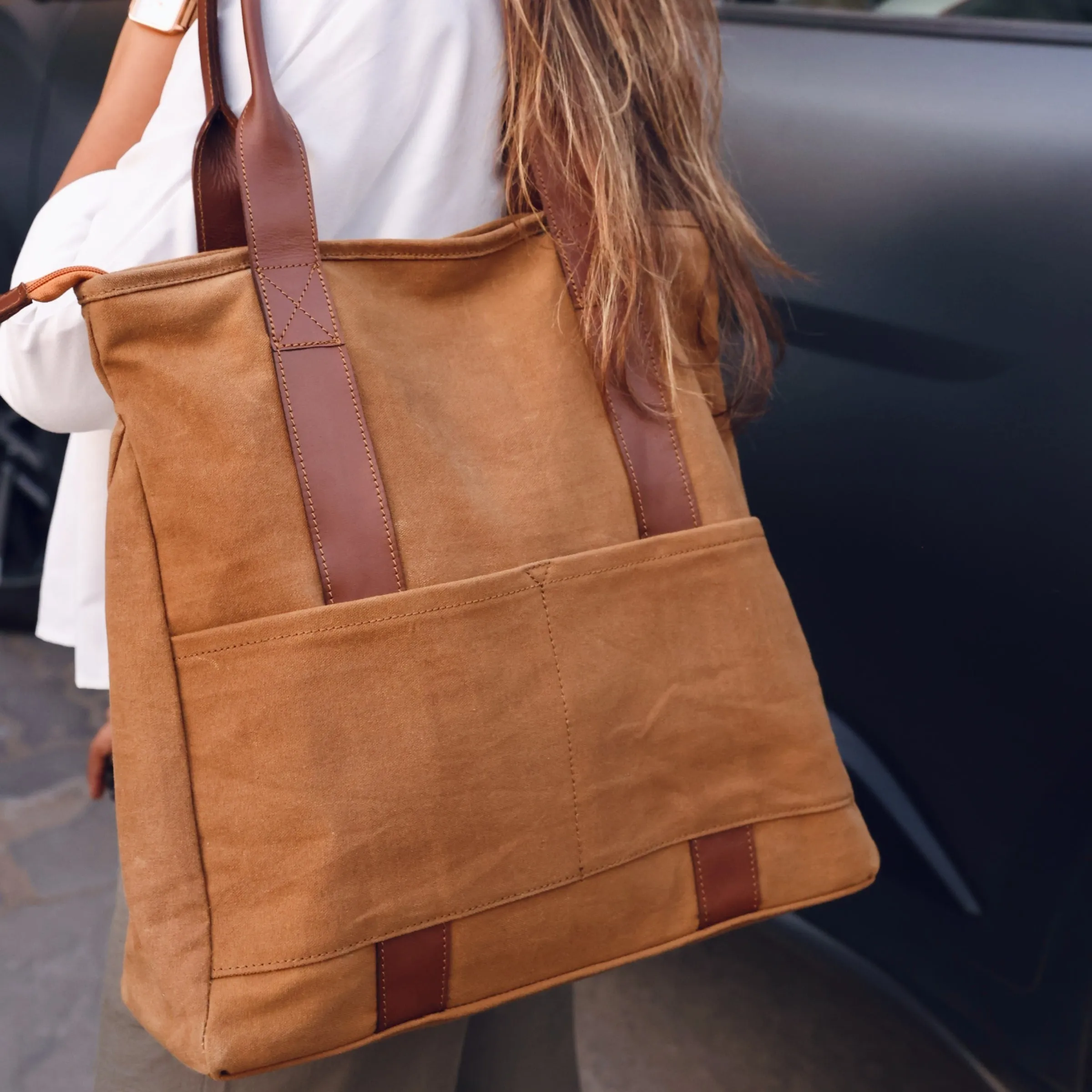 Brown Women Tote Bag | Waxed Canvas