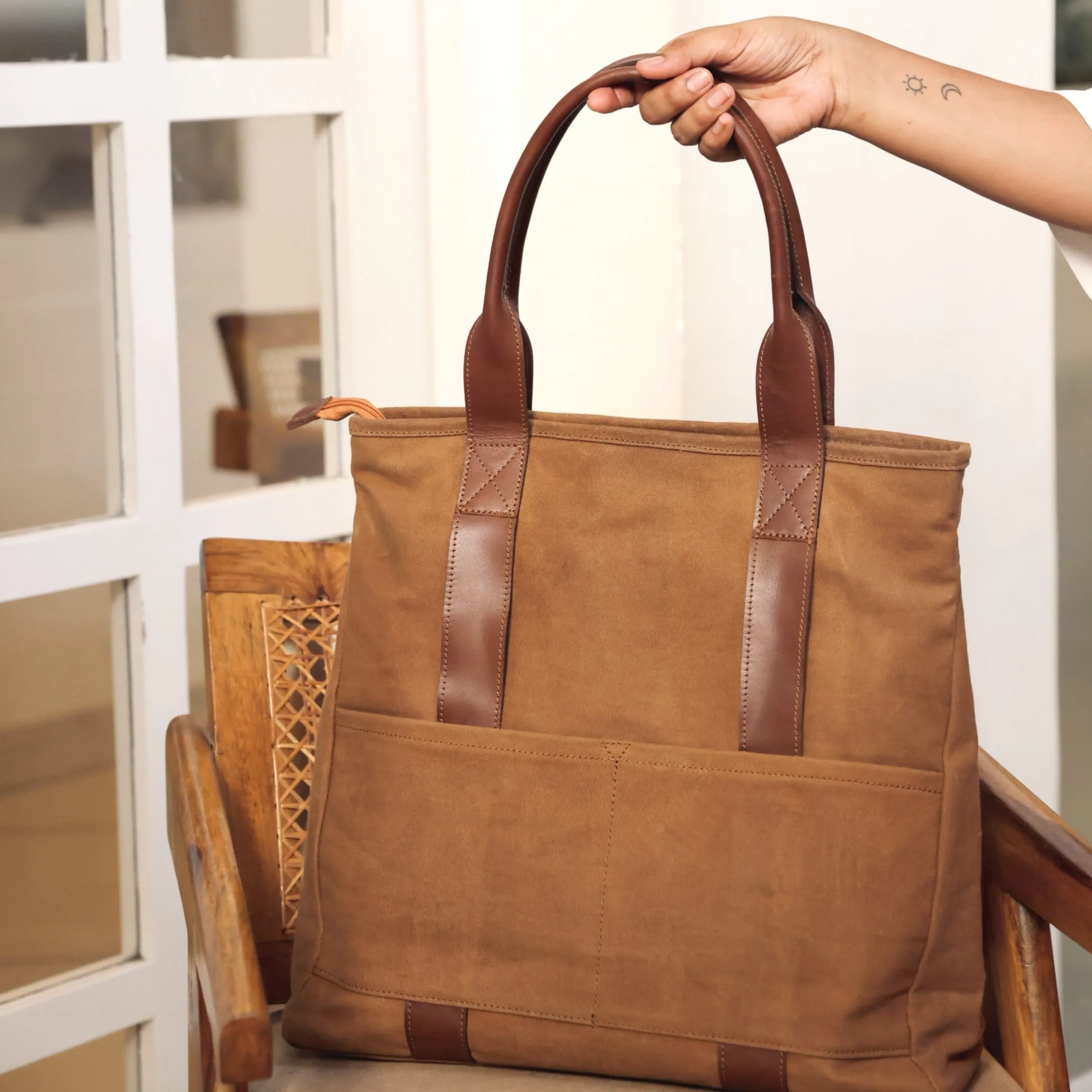 Brown Women Tote Bag | Waxed Canvas