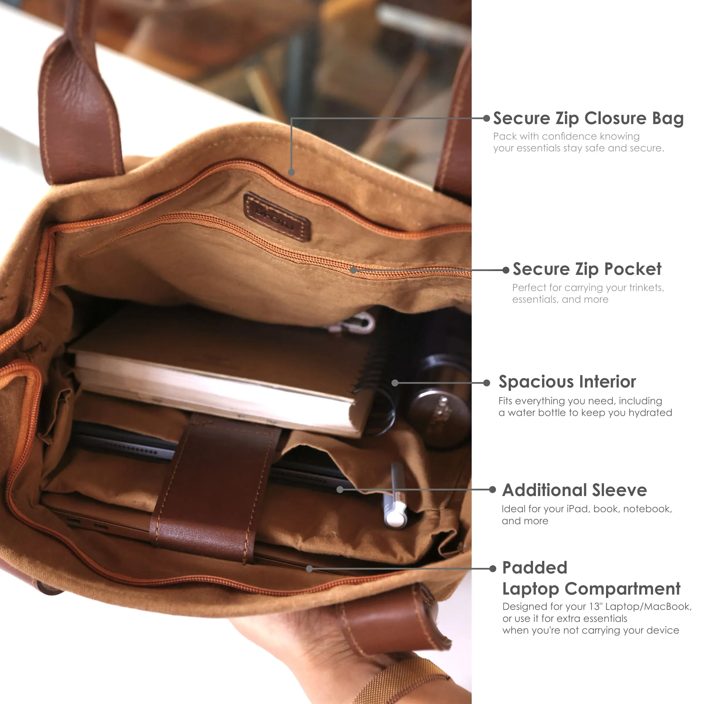 Brown Women Tote Bag | Waxed Canvas