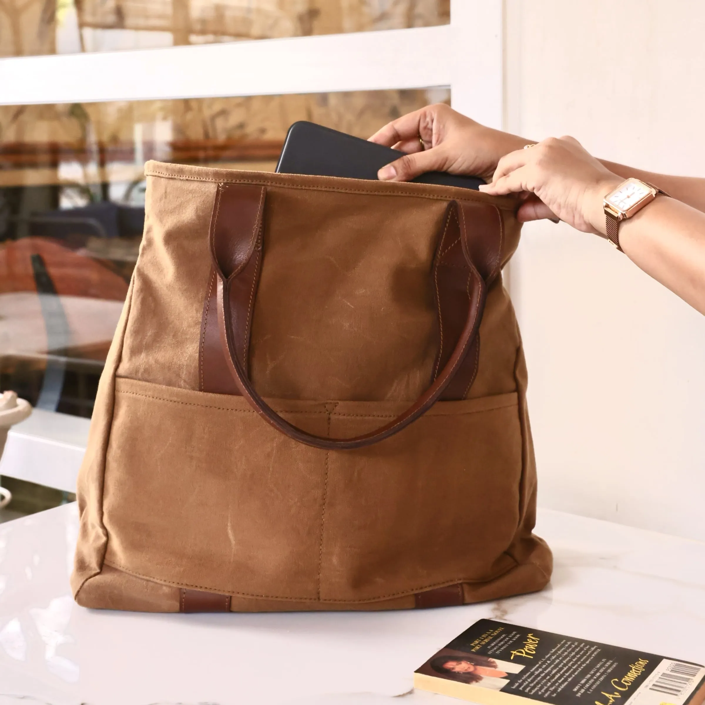 Brown Women Tote Bag | Waxed Canvas