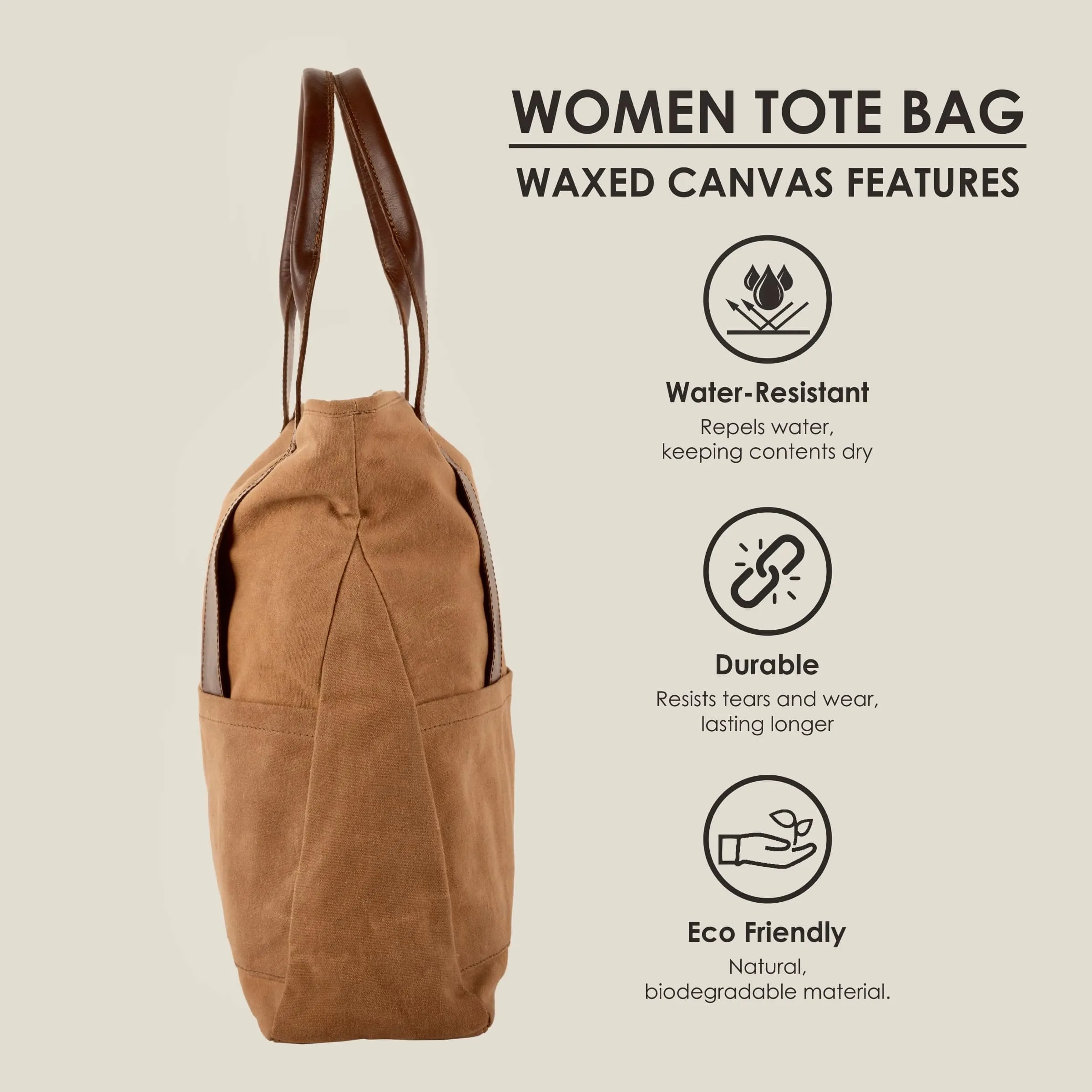 Brown Women Tote Bag | Waxed Canvas
