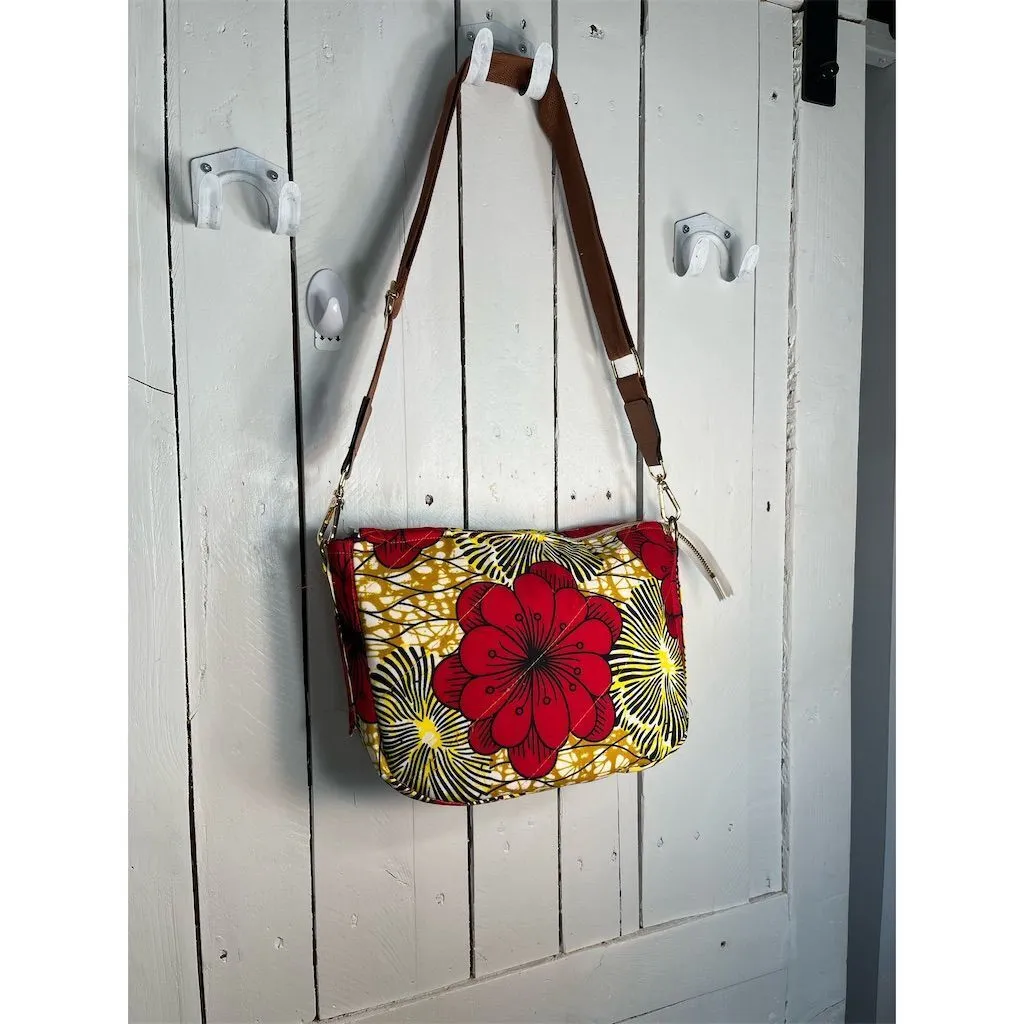 Carla Women's handmade Yellow CB Bag Red Floral Print Adjustable Strap (C815-24)