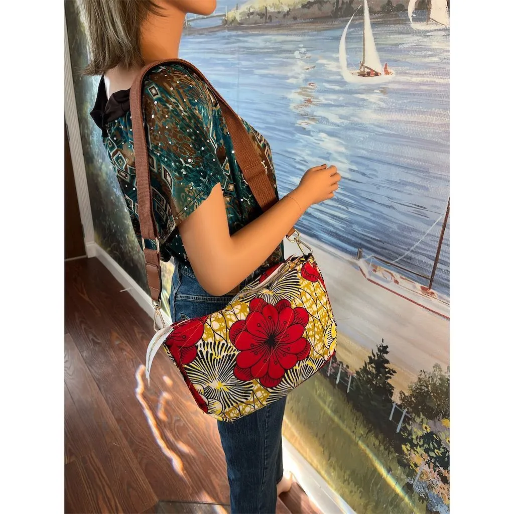 Carla Women's handmade Yellow CB Bag Red Floral Print Adjustable Strap (C815-24)