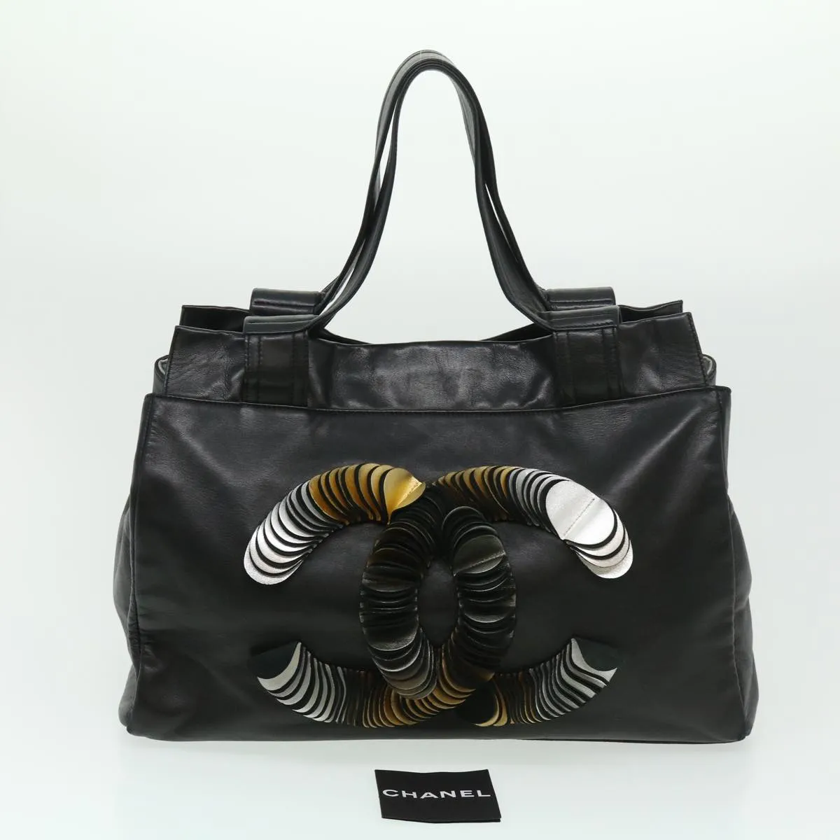 CHANEL COCO Mark Tote Bag Lamb Skin Black CC Auth bs1448A