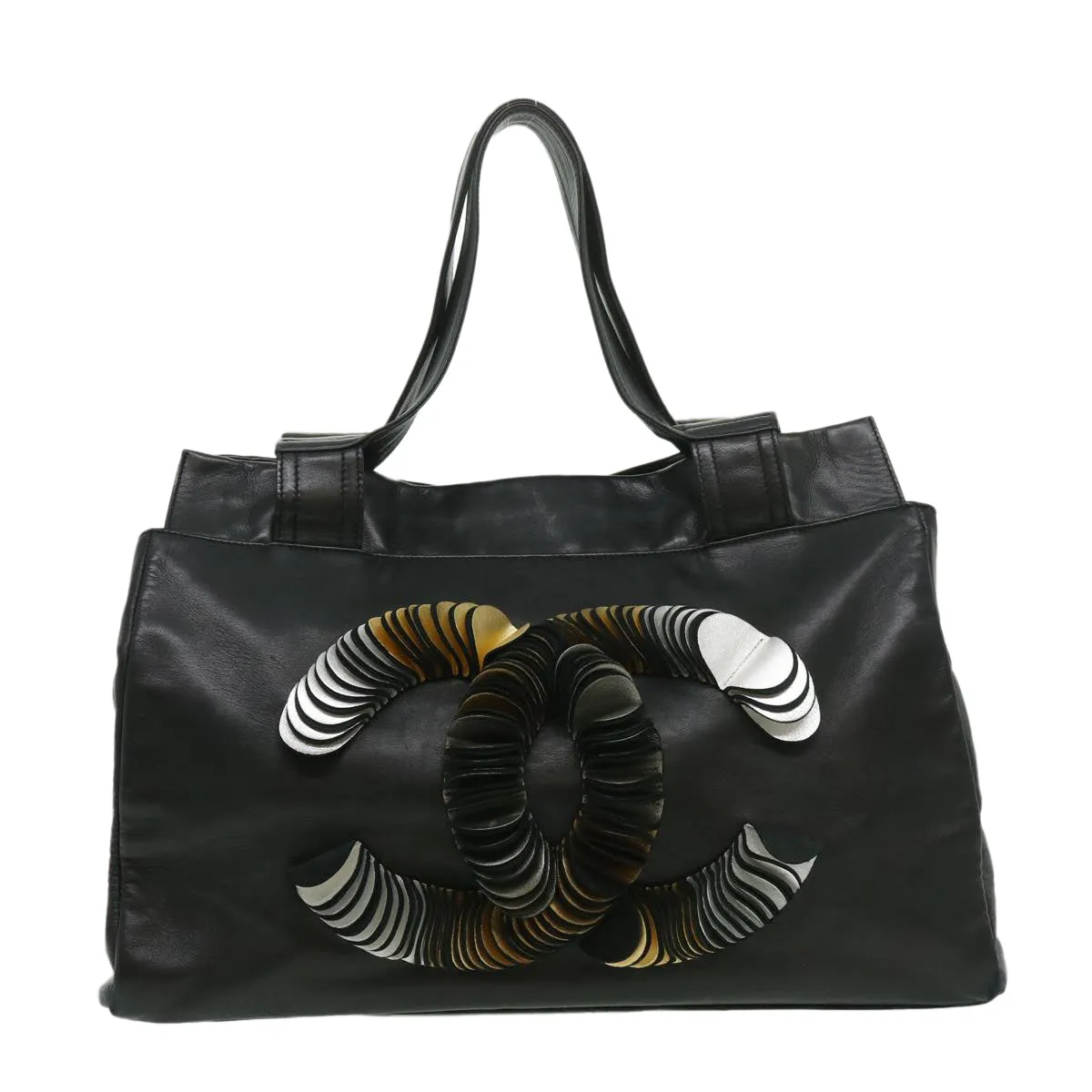 CHANEL COCO Mark Tote Bag Lamb Skin Black CC Auth bs1448A