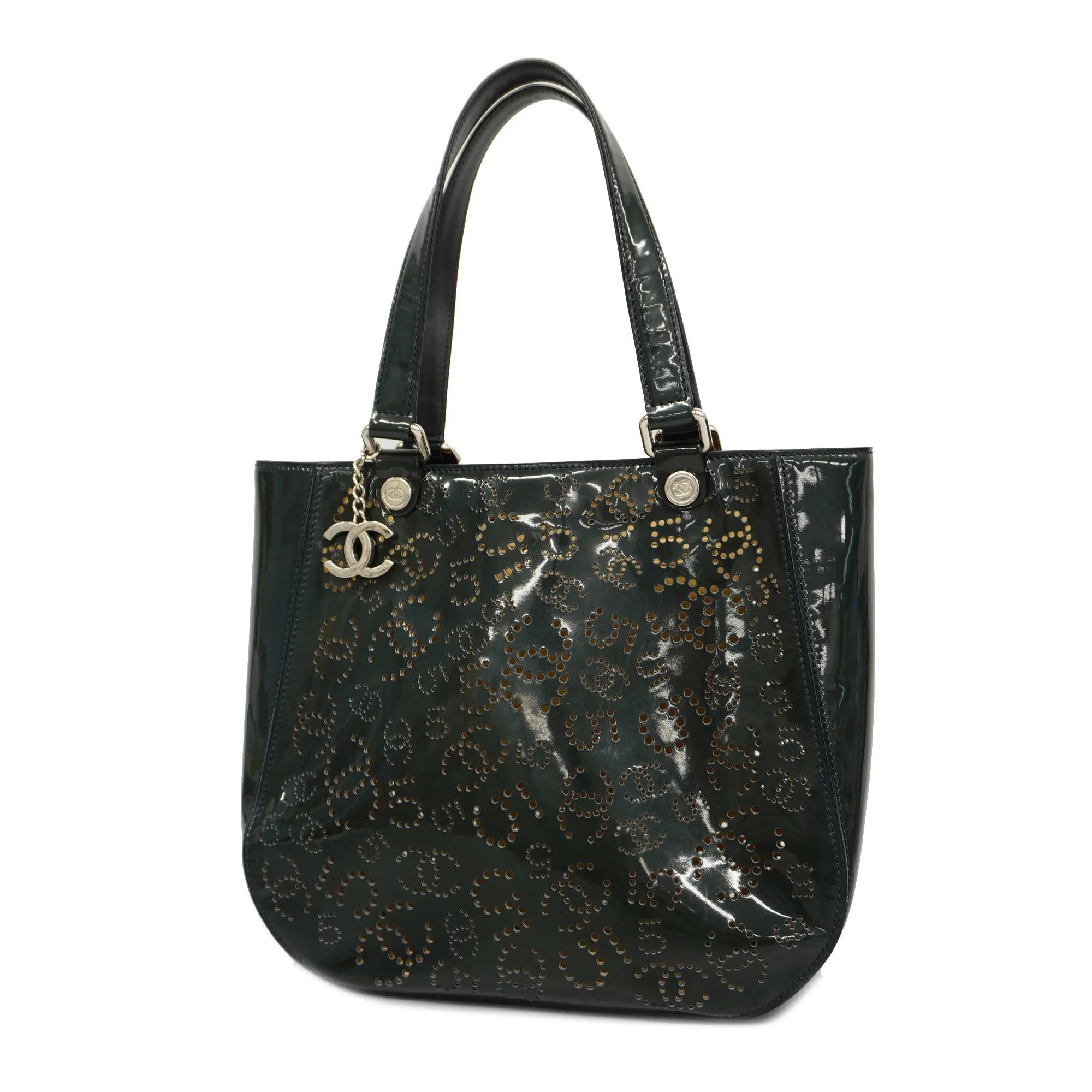 CHANEL   Tote Bag Punching Women's Patent Leather Tote Bag Black
