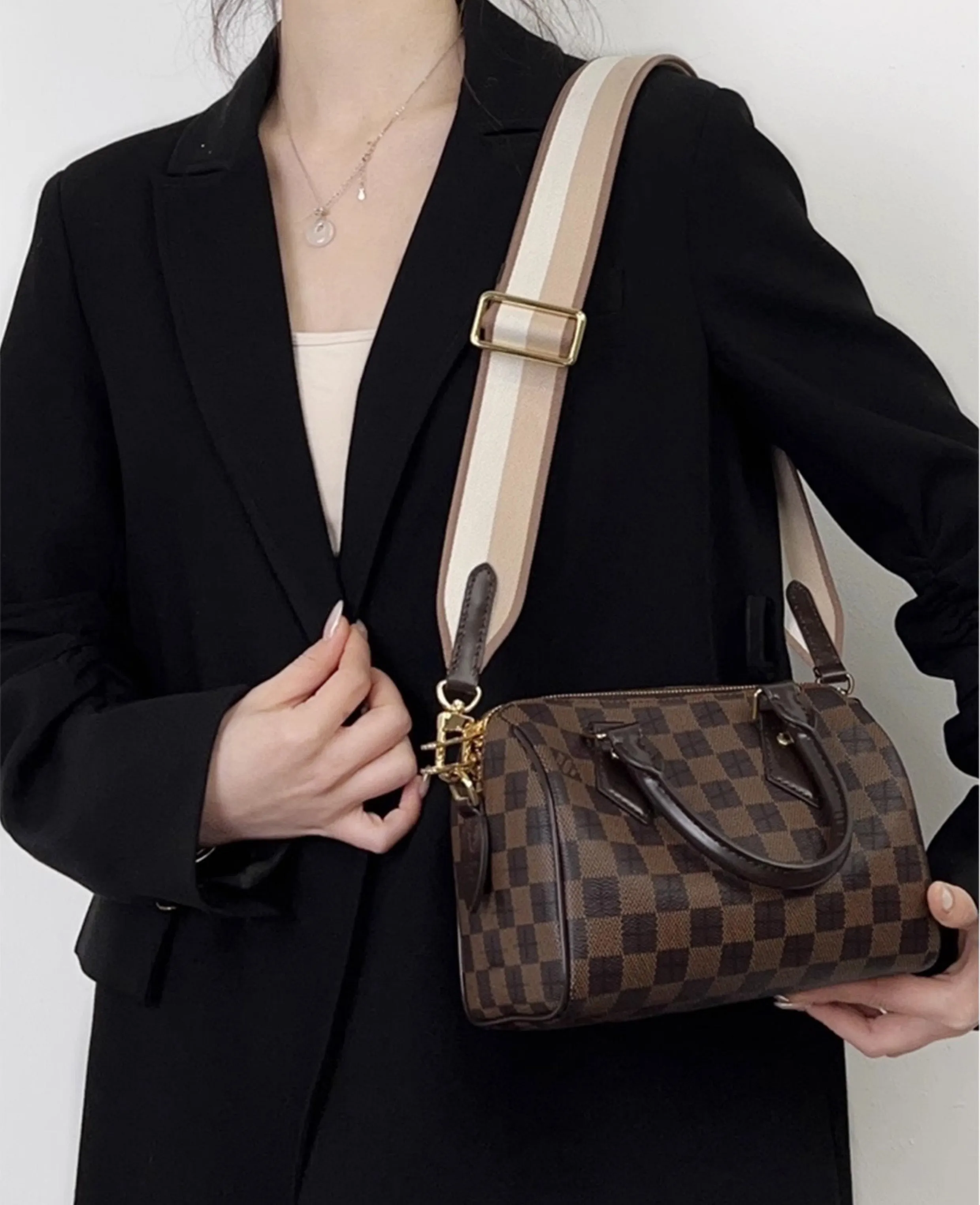 Color-block Canvas Shoulder Strap, Adjustable Length Bag Replacement Strap, 4.3cm Wide Shoulder Strap,fit in the speedy bag