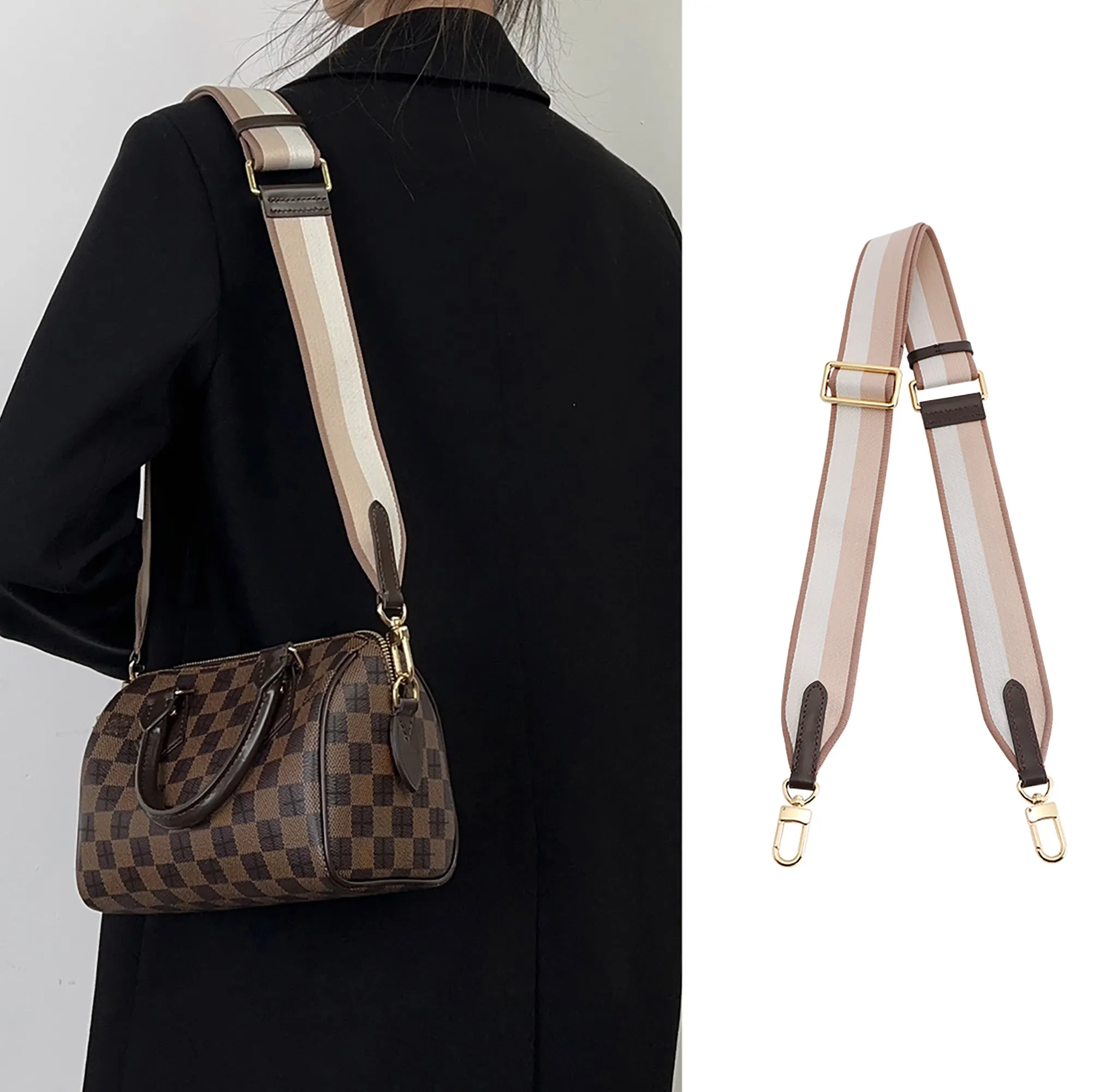 Color-block Canvas Shoulder Strap, Adjustable Length Bag Replacement Strap, 4.3cm Wide Shoulder Strap,fit in the speedy bag