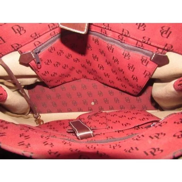 Dooney And Bourke Dark Red And Brown Canvas DB Logo Print Purse