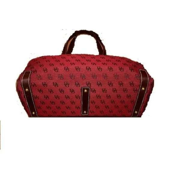 Dooney And Bourke Dark Red And Brown Canvas DB Logo Print Purse