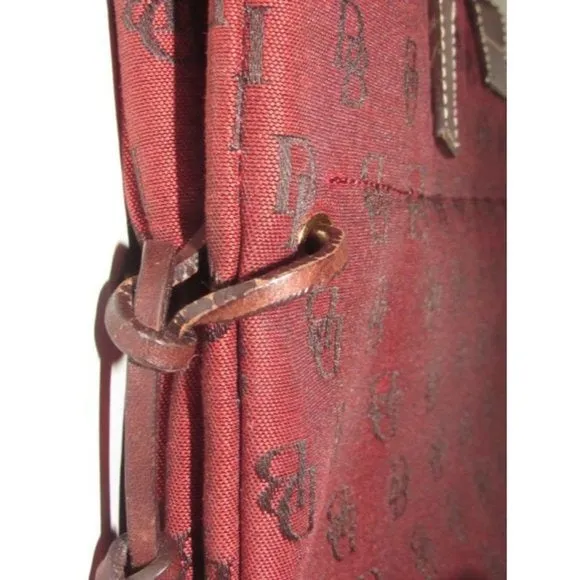 Dooney And Bourke Dark Red And Brown Canvas DB Logo Print Purse