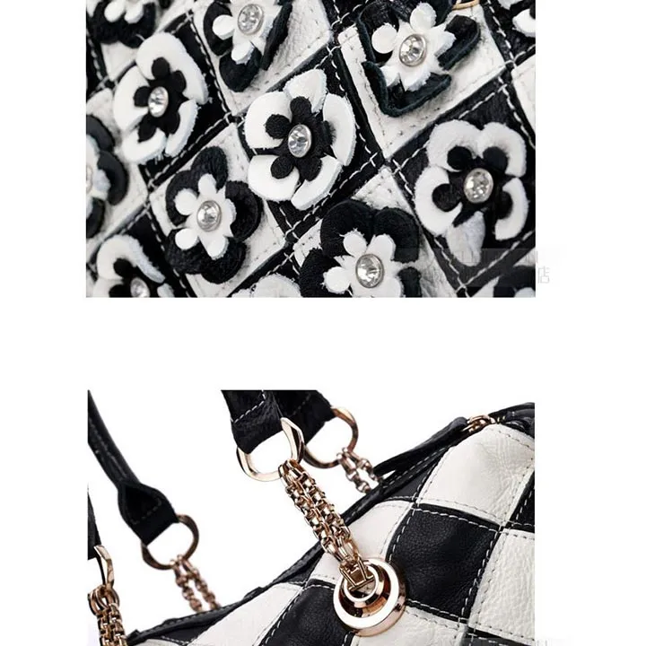 Genuine Leather Multicolor Flower Handbag