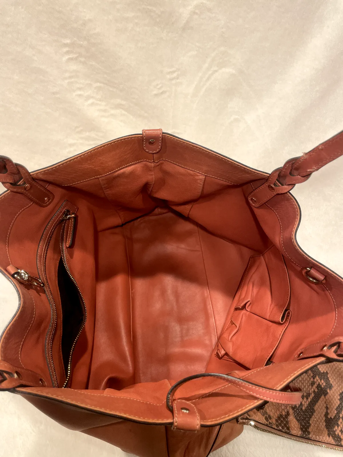 Gucci Brown Craft Leather Tote w Detachable Python Wallet