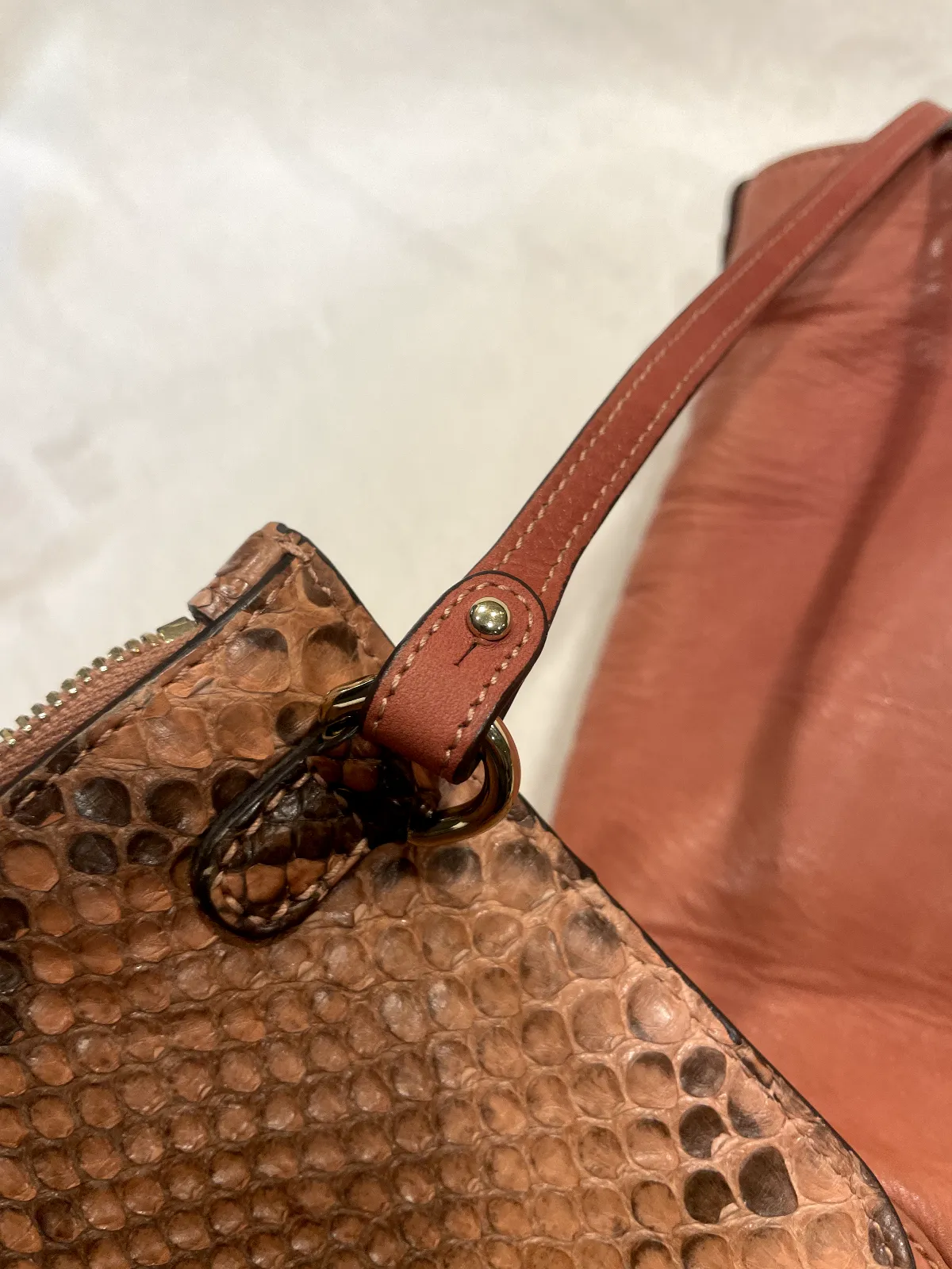 Gucci Brown Craft Leather Tote w Detachable Python Wallet