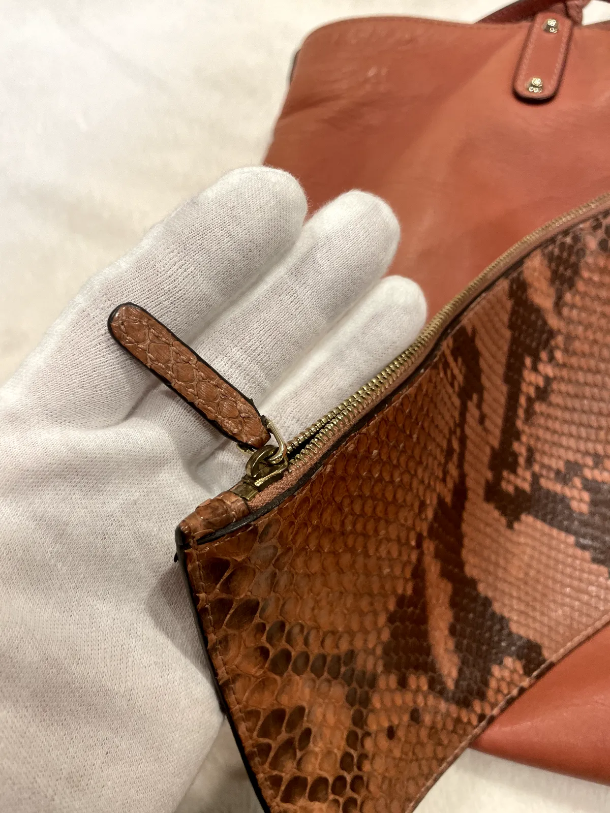 Gucci Brown Craft Leather Tote w Detachable Python Wallet