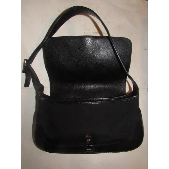 Gucci Jackie Pursesdesigner Purses Black Leather And Black Nylon Fabric Shoulder Bag