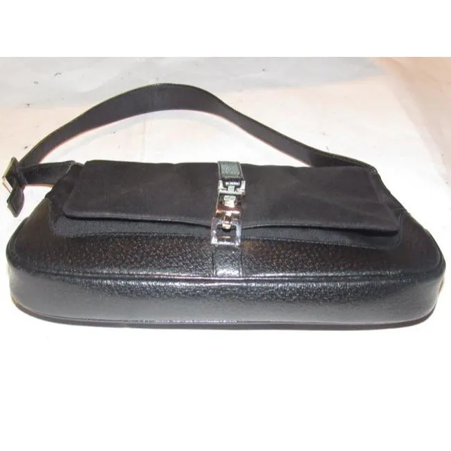 Gucci Jackie Pursesdesigner Purses Black Leather And Black Nylon Fabric Shoulder Bag