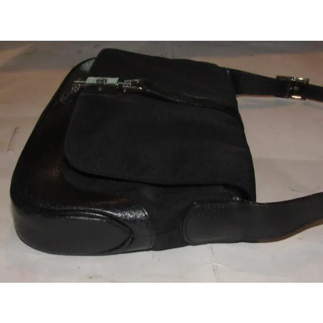 Gucci Jackie Pursesdesigner Purses Black Leather And Black Nylon Fabric Shoulder Bag