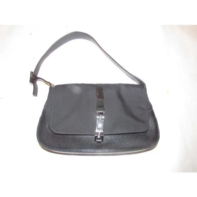 Gucci Jackie Pursesdesigner Purses Black Leather And Black Nylon Fabric Shoulder Bag