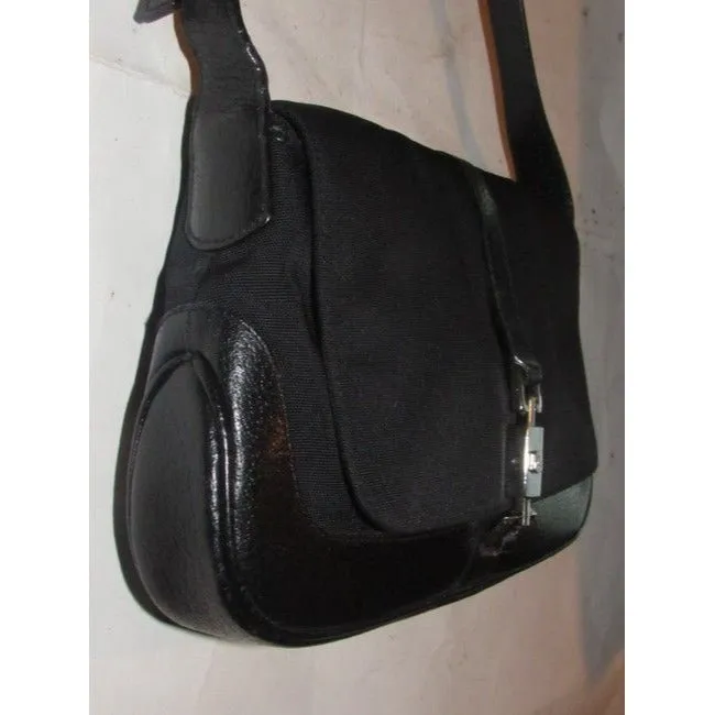 Gucci Jackie Pursesdesigner Purses Black Leather And Black Nylon Fabric Shoulder Bag
