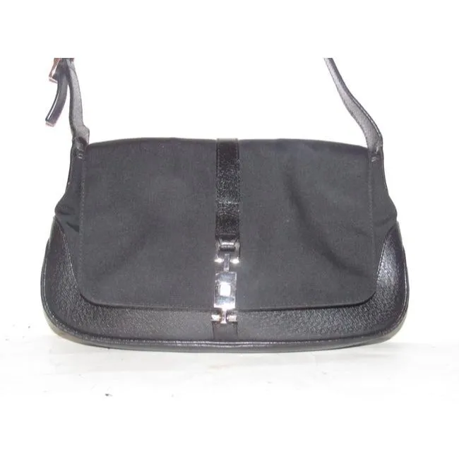 Gucci Jackie Pursesdesigner Purses Black Leather And Black Nylon Fabric Shoulder Bag