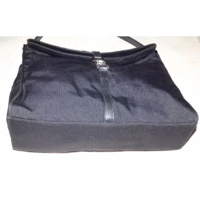 Gucci Jackie Vintage Black Leather Nylon Fabric Shoulder Bag