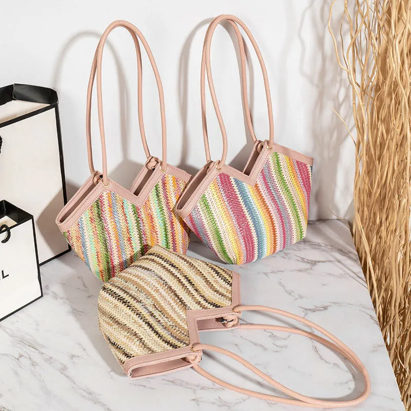 Handbag For Women Shopping Basket Lightweight Irregular Straw Shoulder Bag
