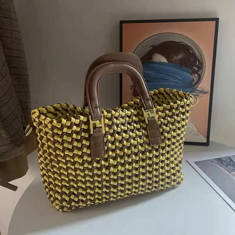 Handbag for Women Woven Large Capacity Leather  Crossbody Tote Bag
