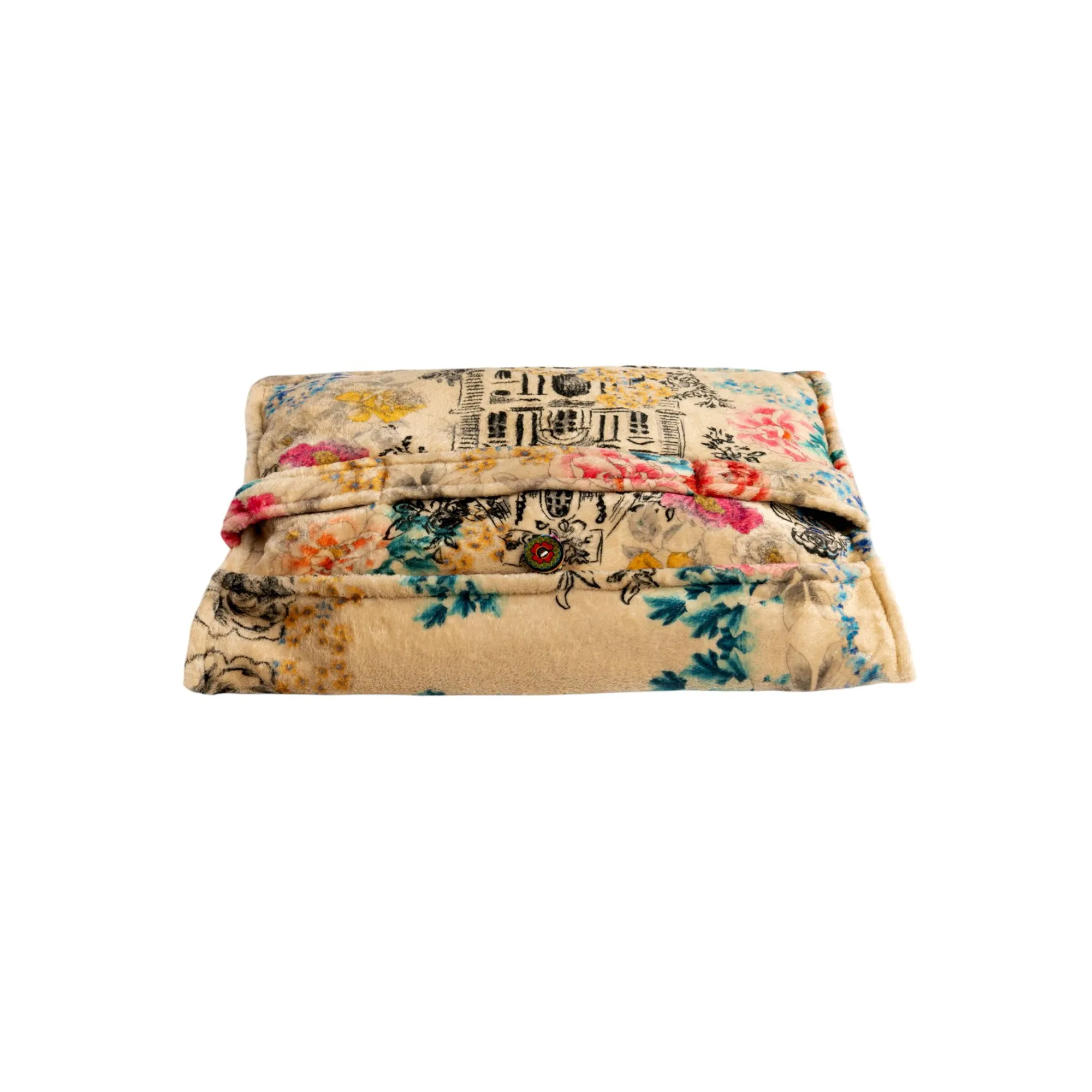 Johnny Was Laville Travel Blanket Cozy Reversible Floral Home Lounge Beige Black NEW