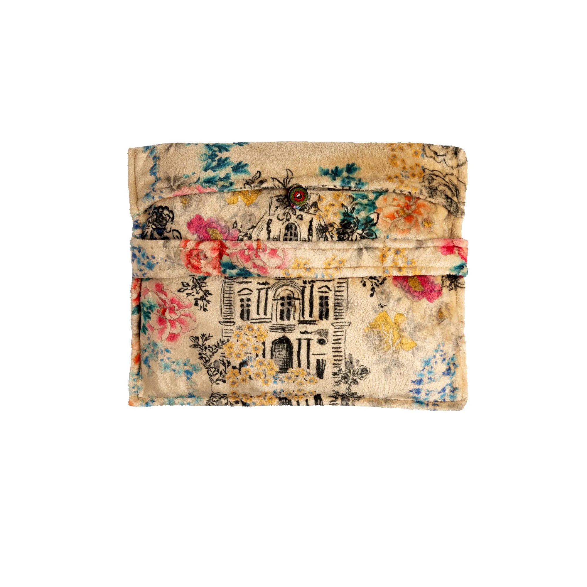 Johnny Was Laville Travel Blanket Cozy Reversible Floral Home Lounge Beige Black NEW