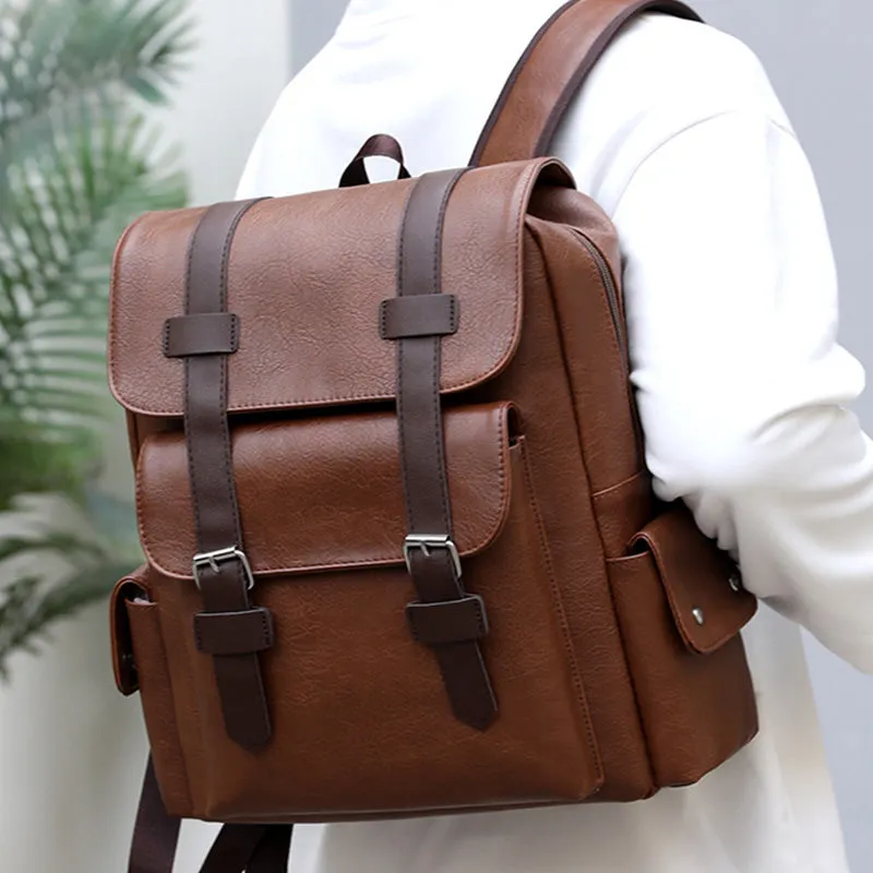 Leather Backpack for Men Women Laptop Bag Travel School Shoulder Rucksack