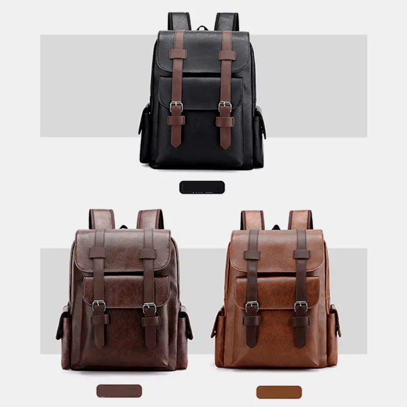 Leather Backpack for Men Women Laptop Bag Travel School Shoulder Rucksack