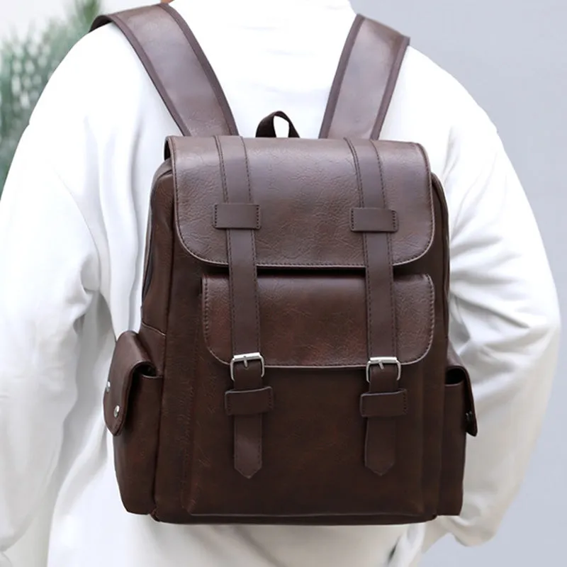 Leather Backpack for Men Women Laptop Bag Travel School Shoulder Rucksack