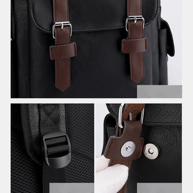 Leather Backpack for Men Women Laptop Bag Travel School Shoulder Rucksack