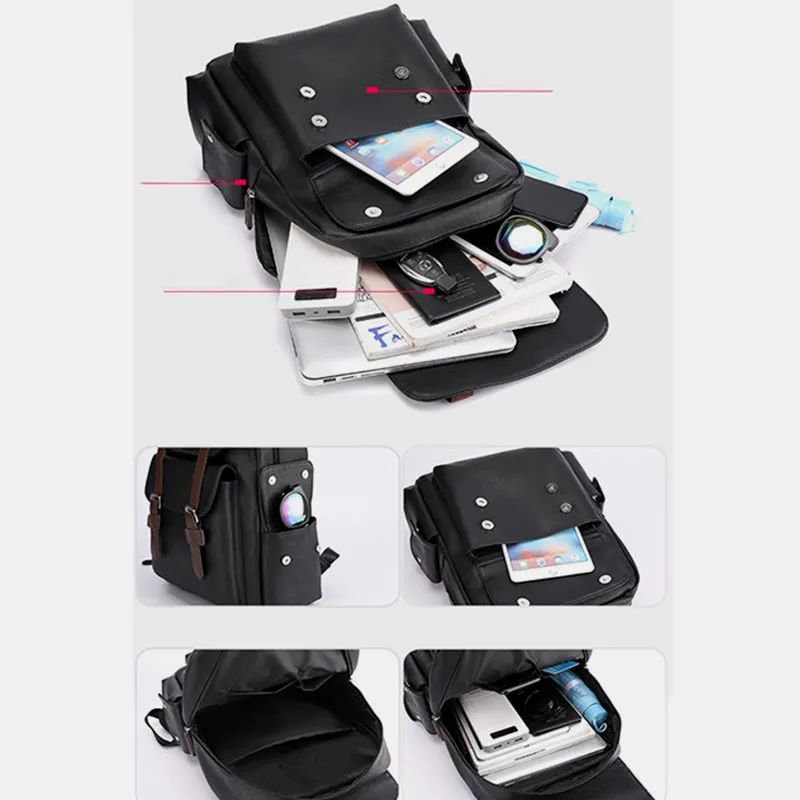 Leather Backpack for Men Women Laptop Bag Travel School Shoulder Rucksack