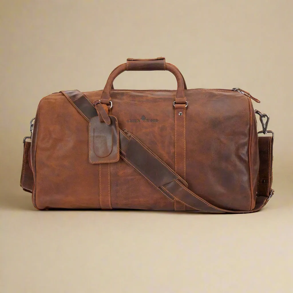 Leather Overnight Bag - Rugged Leather Duffel Bag- Sandal