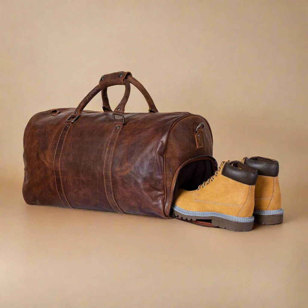 Leather Overnight Bag - Rugged Leather Duffel Bag- Sandal