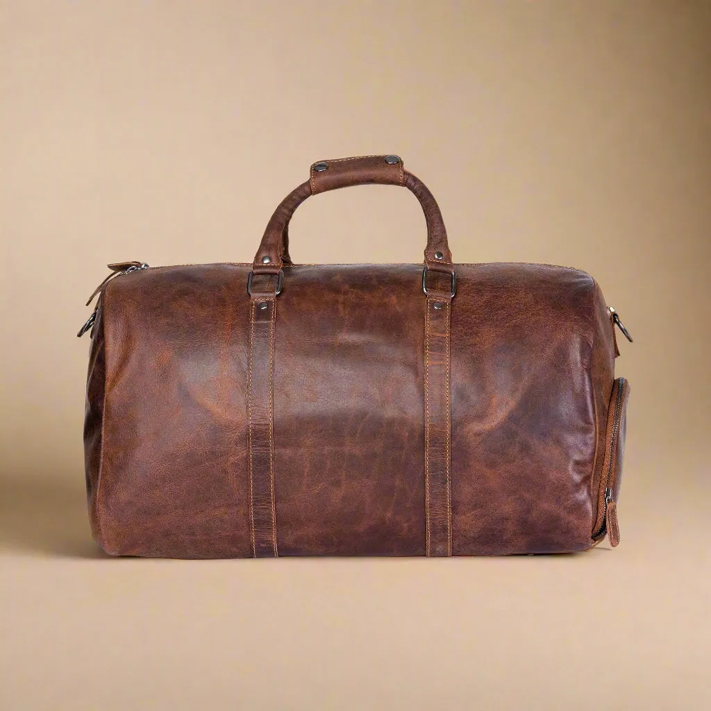 Leather Overnight Bag - Rugged Leather Duffel Bag- Sandal