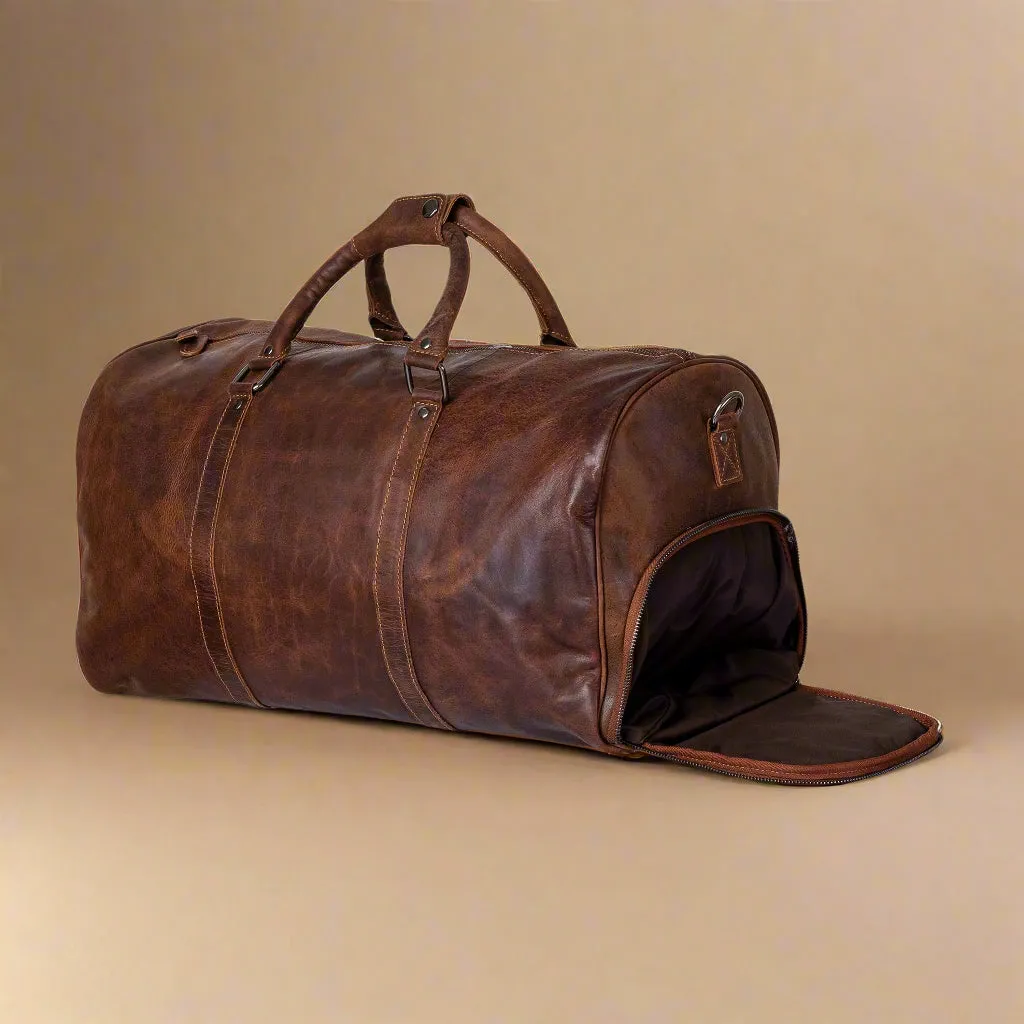 Leather Overnight Bag - Rugged Leather Duffel Bag- Sandal