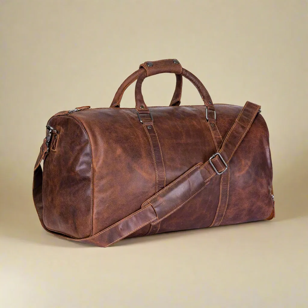 Leather Overnight Bag - Rugged Leather Duffel Bag- Sandal