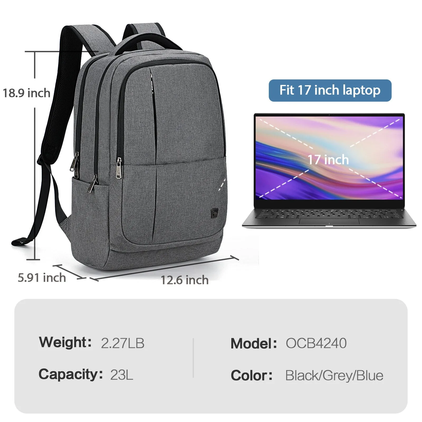 OIWAS Laptop Backpack 17 Inch